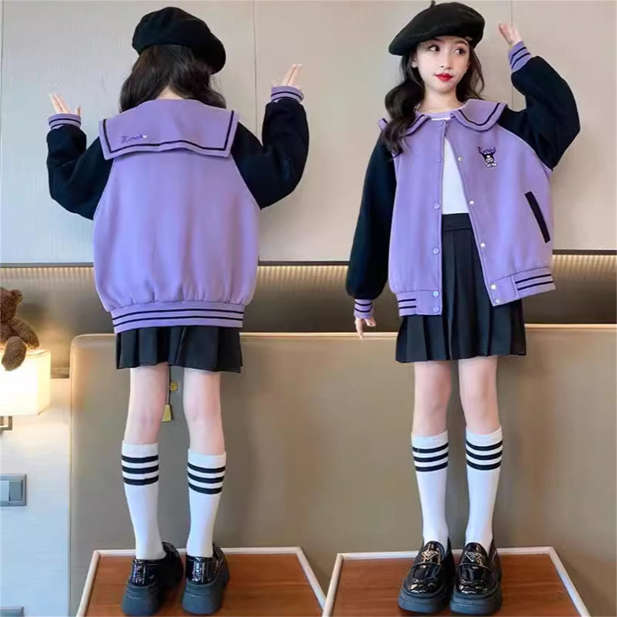 Autumn Coulomi cute doll collar baseball uniform sweater cardigan for middle and large children and girls