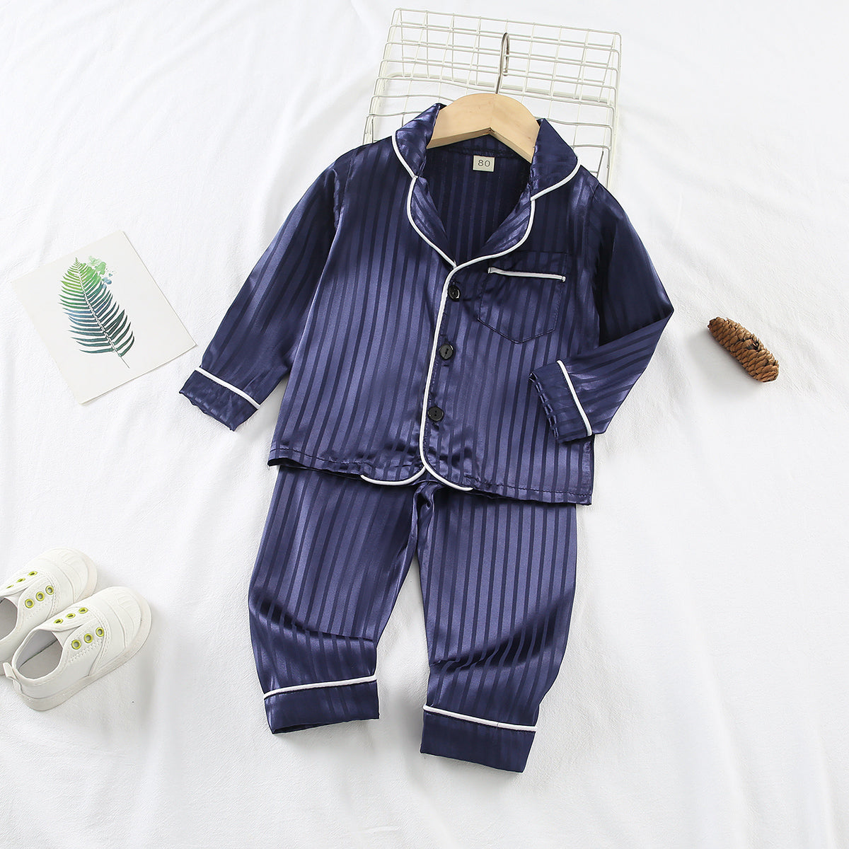 Children's Fashion Simulation Silk Home Clothes Long Sleeves and Long Pants Home Clothes Set