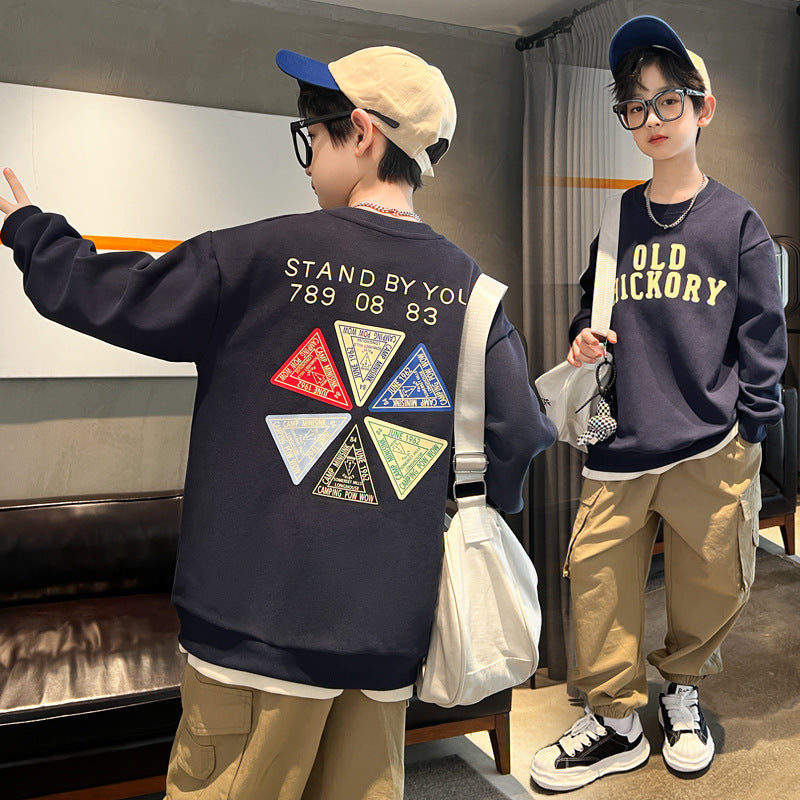 Fashion children's printed sweatshirts for middle and large children, loose and casual single-piece long-sleeved T-shirt sweatshirts