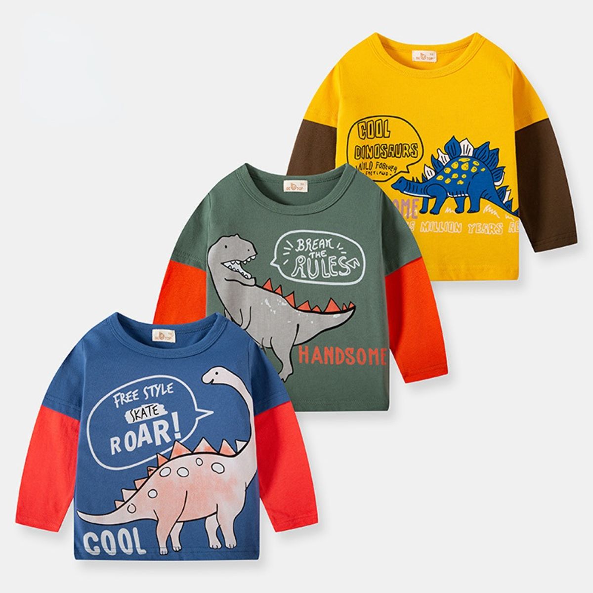 Children's Fall Dinosaur Sleeve T-Shirt