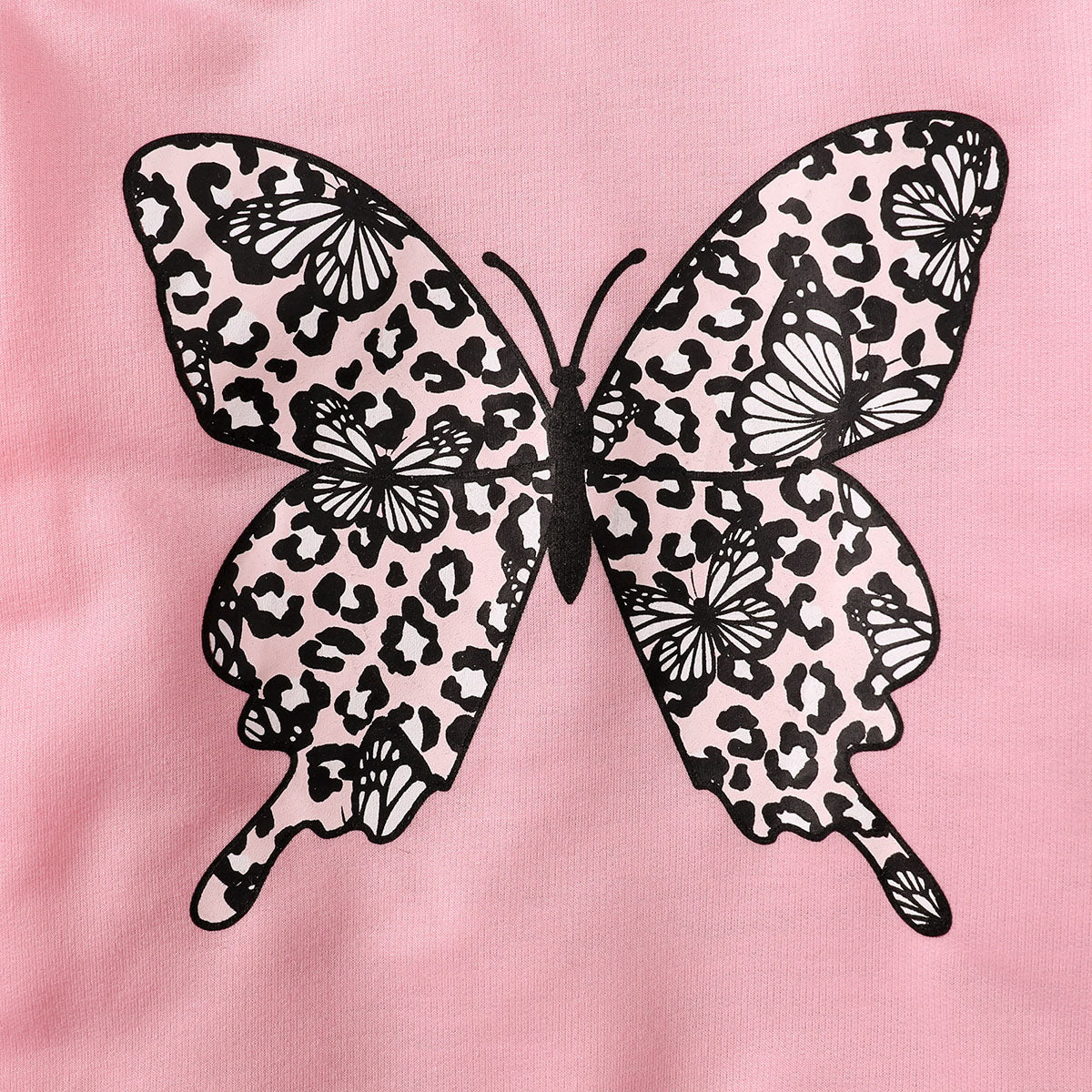 Girls butterfly print long sleeve hooded sweatshirt and leopard print leggings set