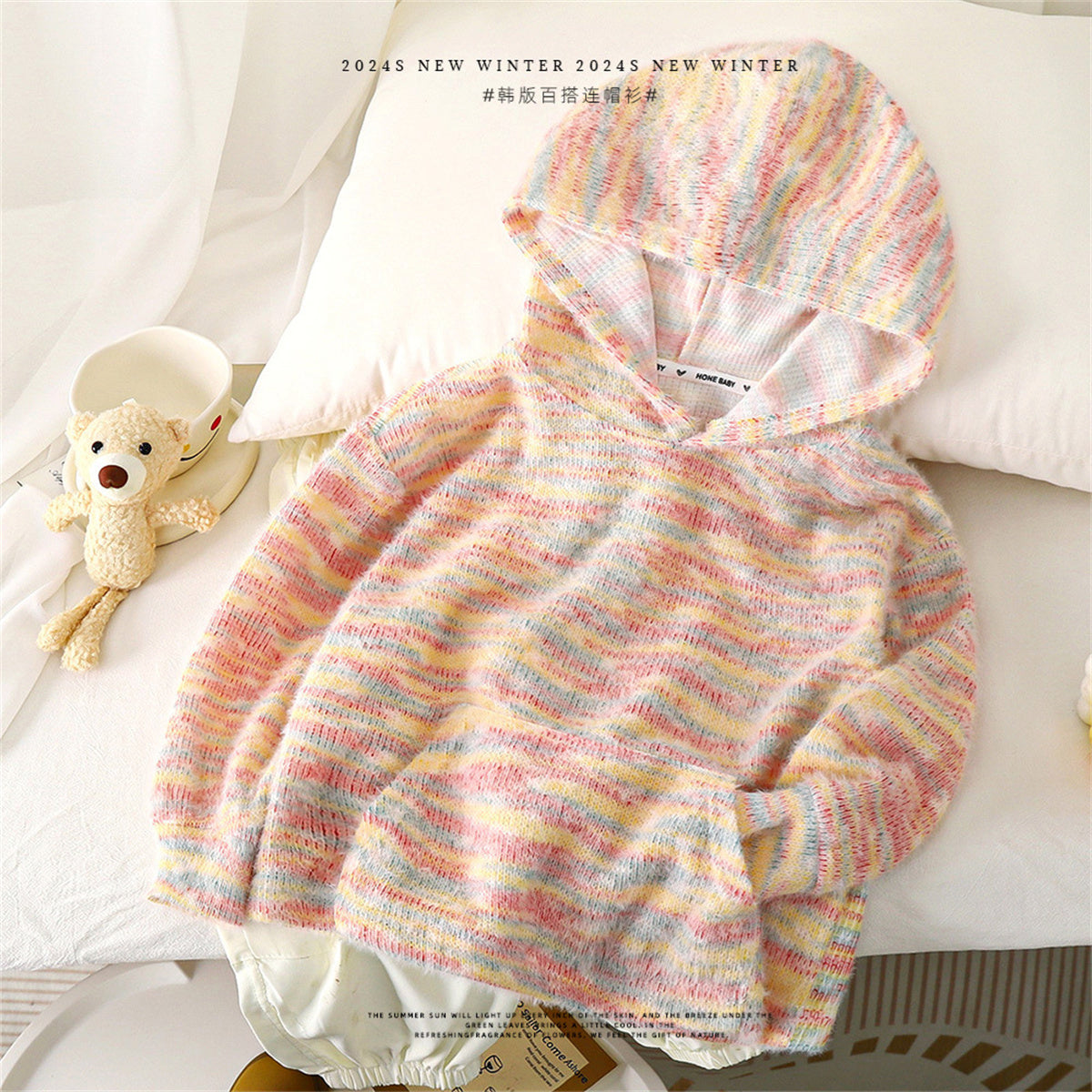 Children's knitted hooded sweater autumn and winter girls cute coat