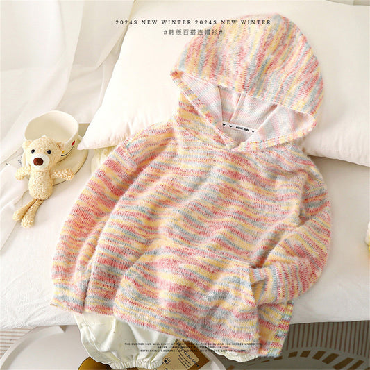 Children's knitted hooded sweater autumn and winter girls cute coat