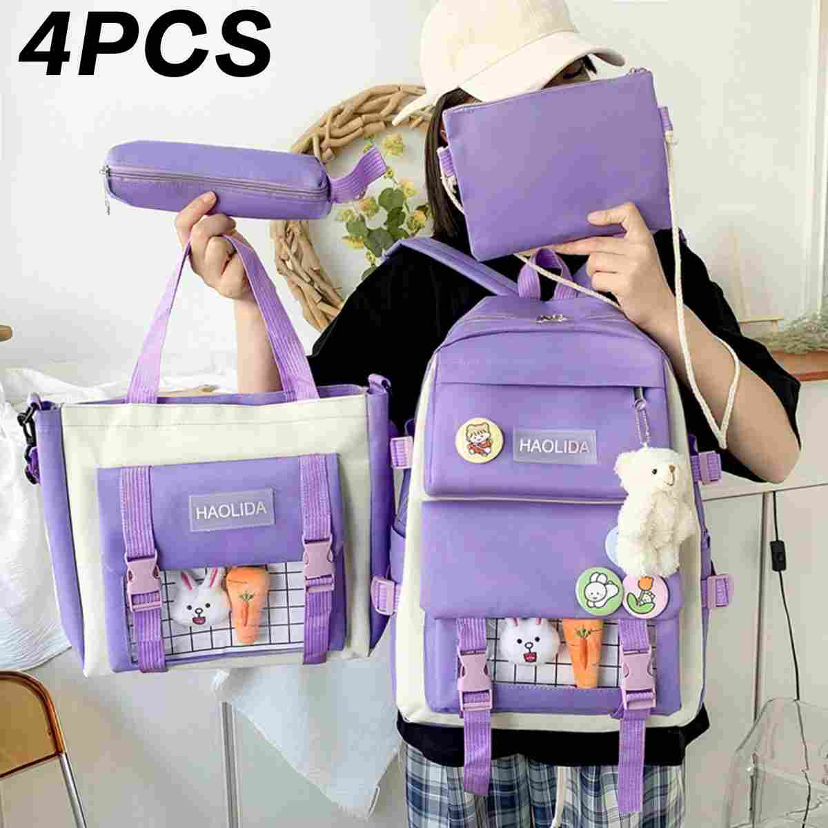 Children's Pure Cotton Solid Color School Bag Set