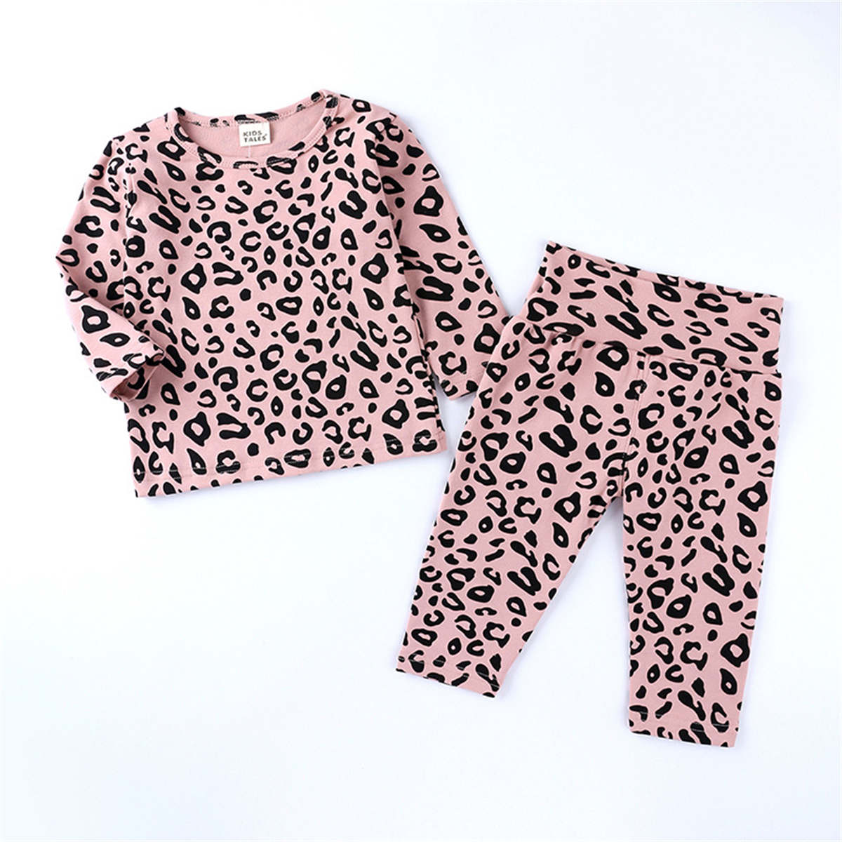 Children&#39;s leopard print stretch pajamas high waist belly protection two-piece set