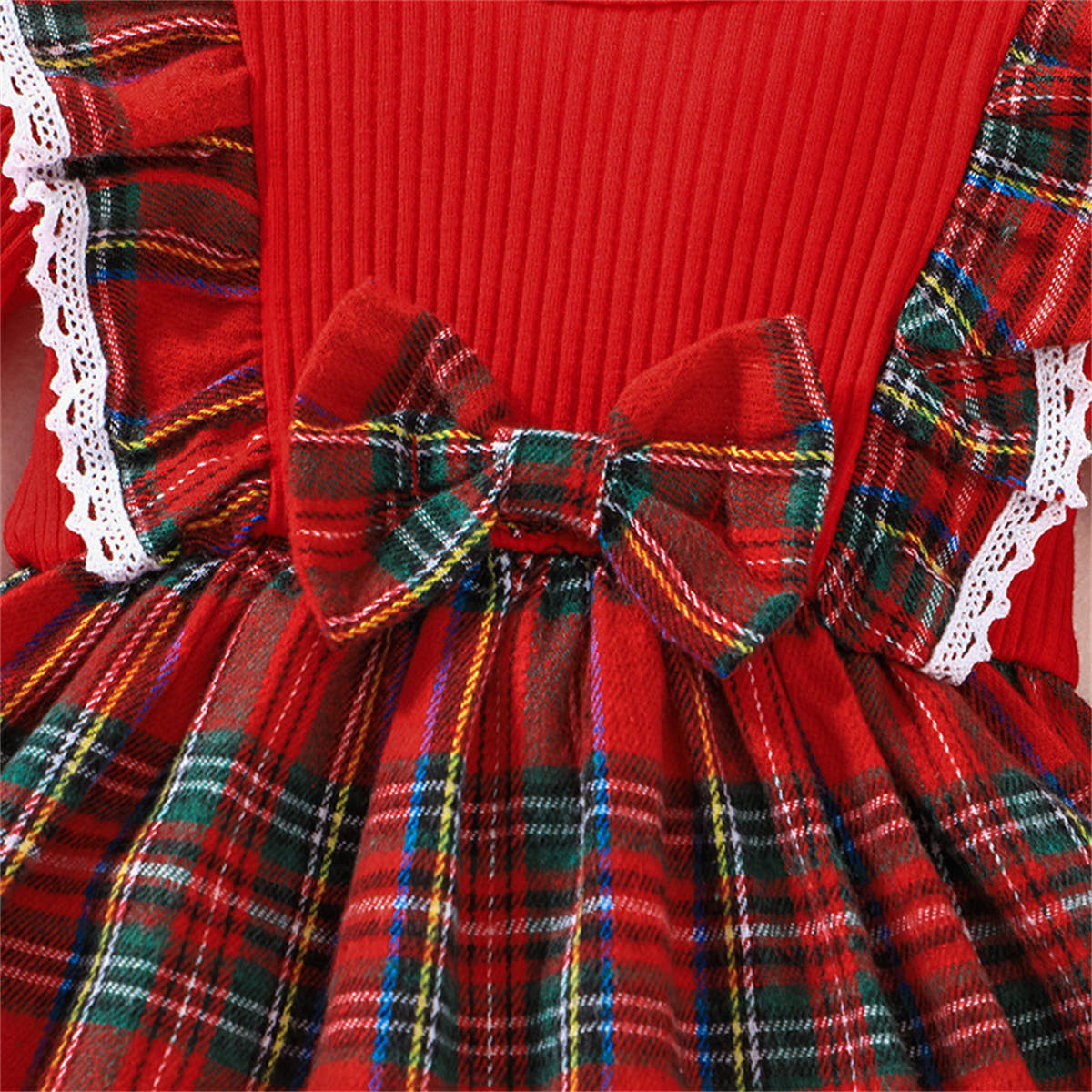 Baby Girl Christmas Long Sleeve Plaid Bowknot Dress