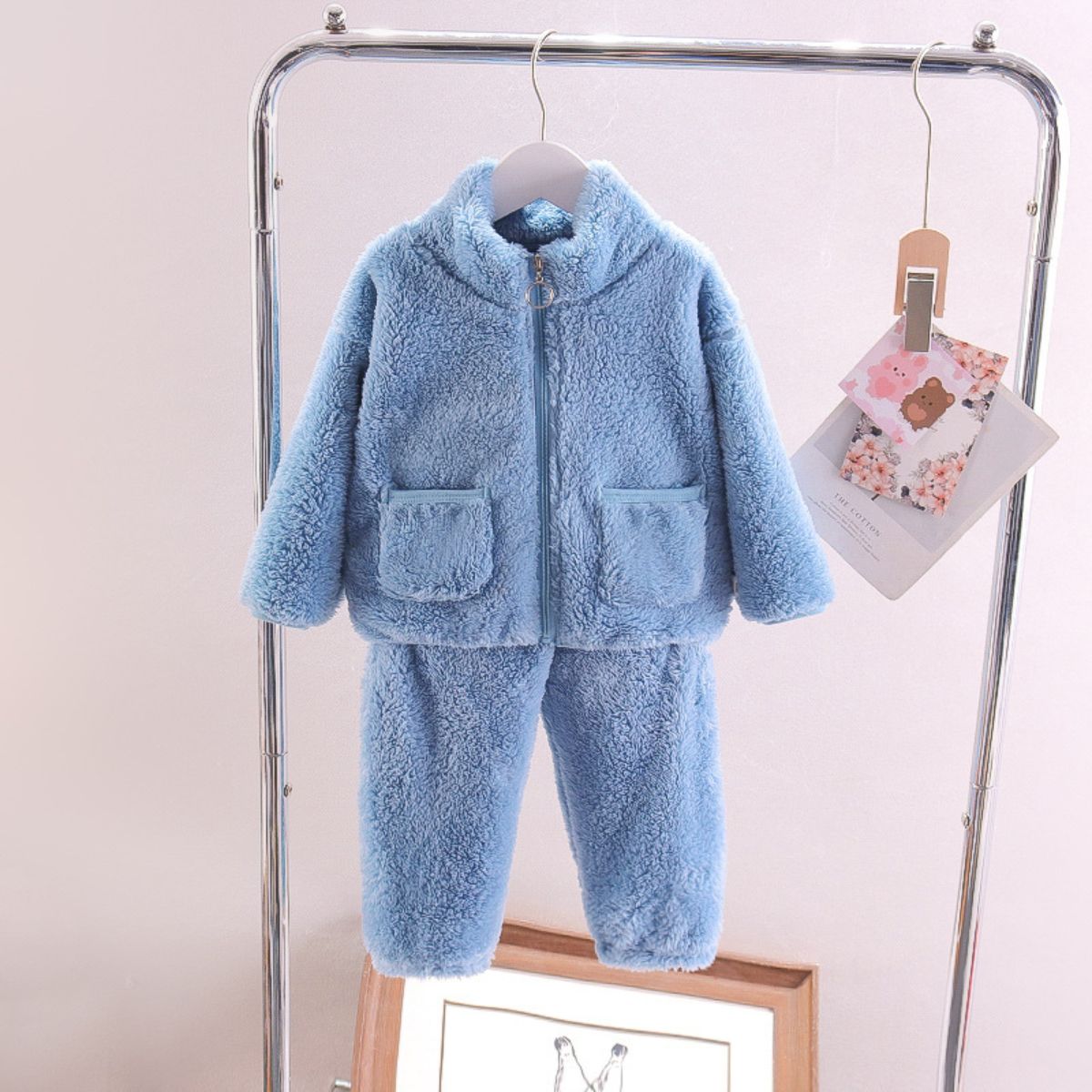 Autumn and winter boys and girls fleece home wear suits