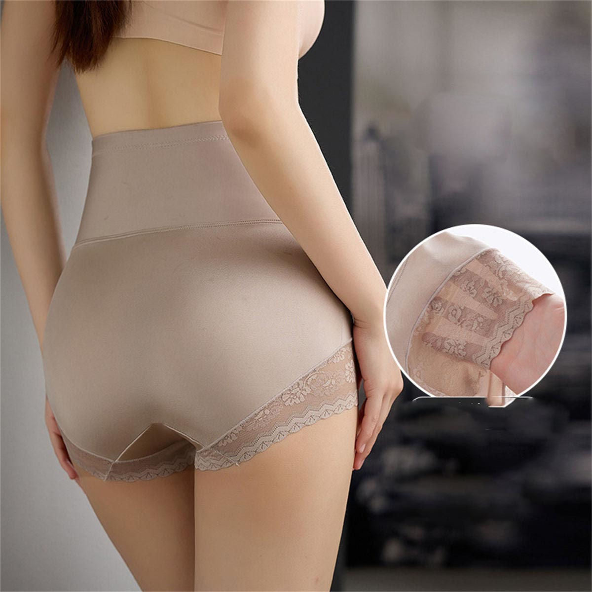 Ice silk seamless tummy-control panties for women, mid-high waist, hip-lifting and shaping leggings