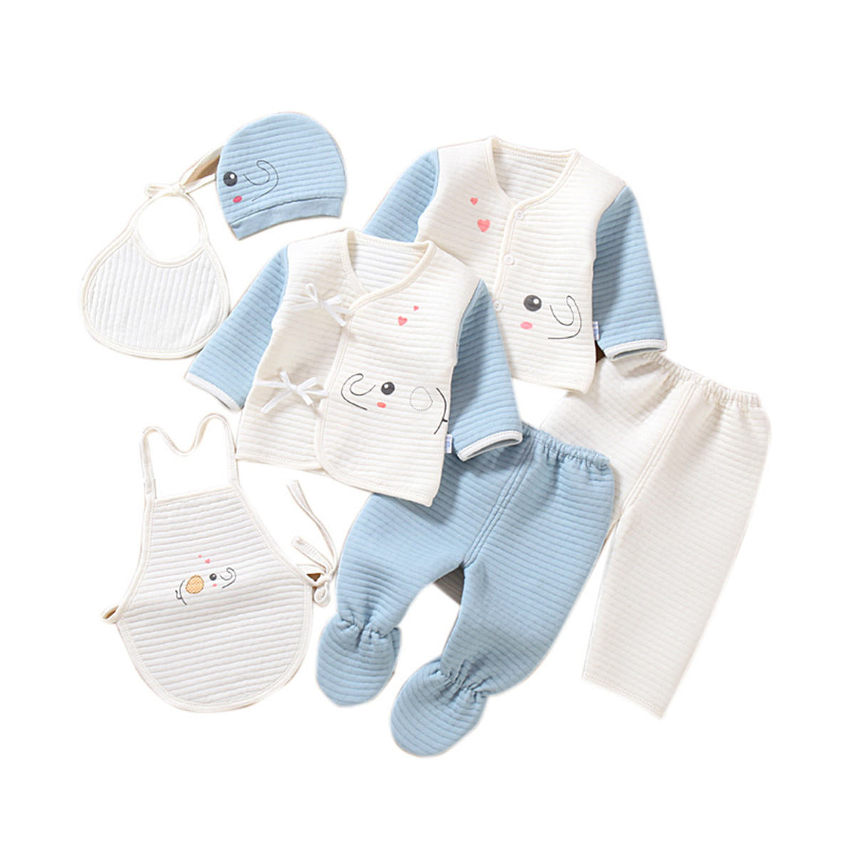 Newborn pure cotton quilted three-layer warm 7-piece suit