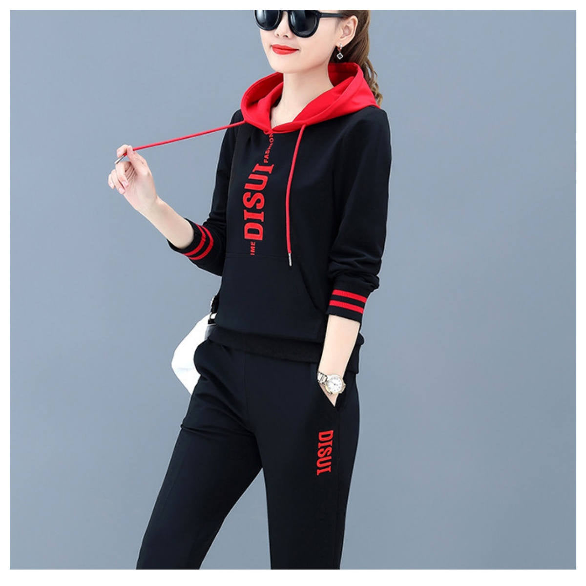 Casual sportswear suit for women fashion hooded sweatshirt two piece suit