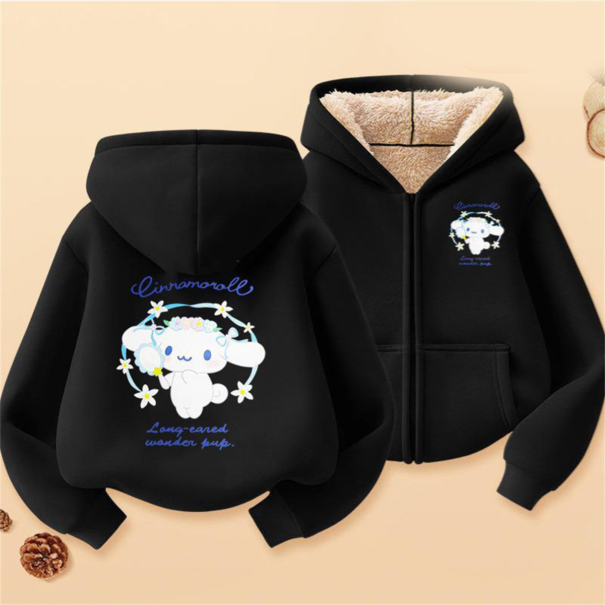 Thick Cartoon Cute Girls Long Sleeve Sweater Jacket Zipper Style