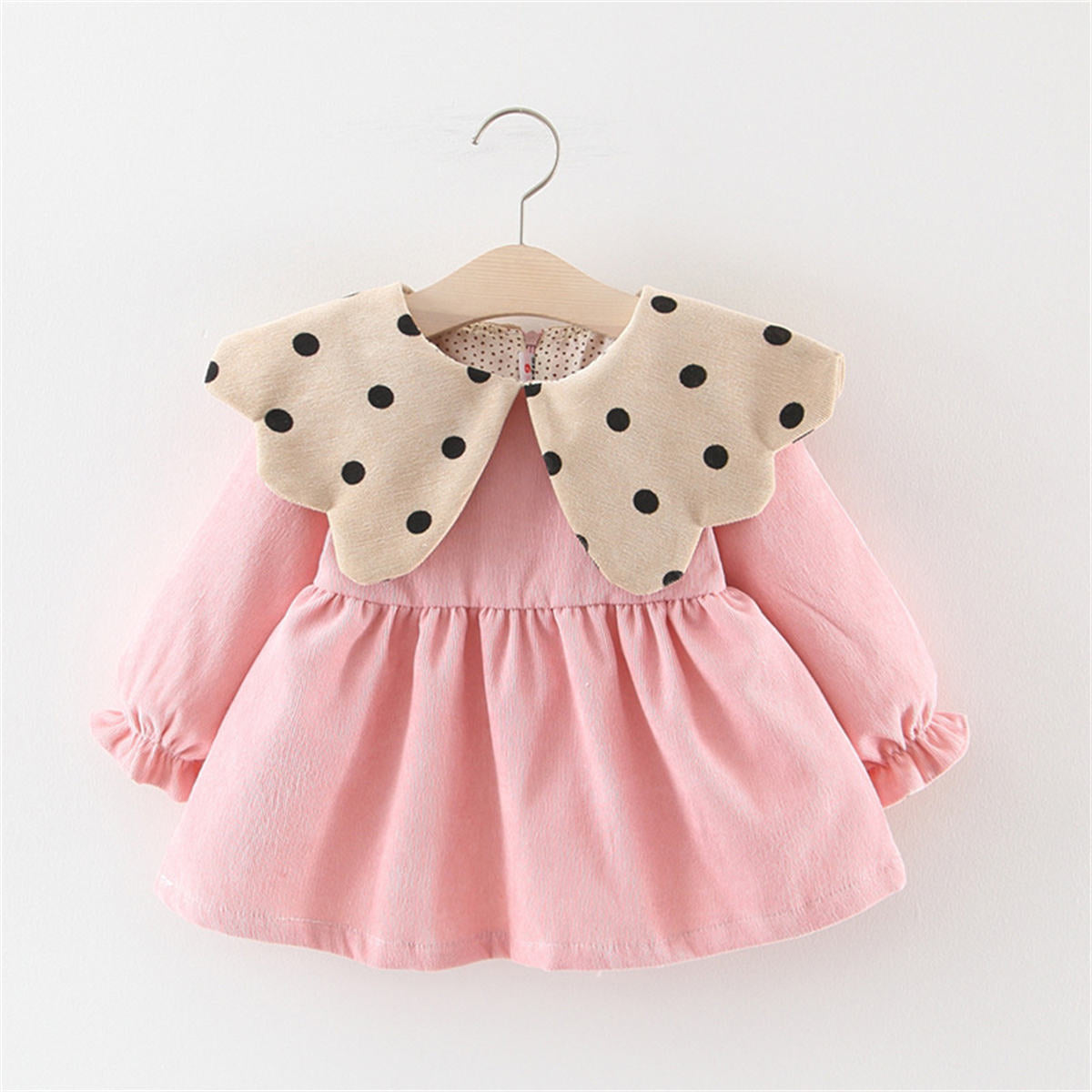 Baby Girls Corduroy Long Sleeve Dress Large Polka Dot Lapel Dress