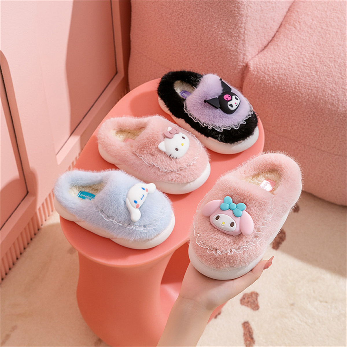 Cute Sanrio casual home warm soft cotton slippers for middle and large children and girls