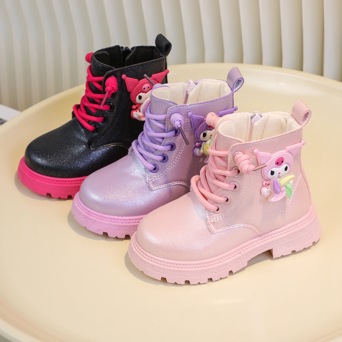 Cute cartoon Sanrio shiny waterproof and non-slip Martin boots for little girls in spring and autumn