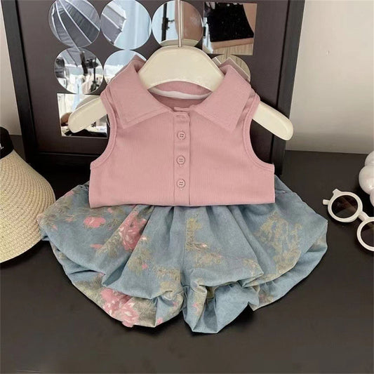 Children's lapel vest and flower bud pants suit