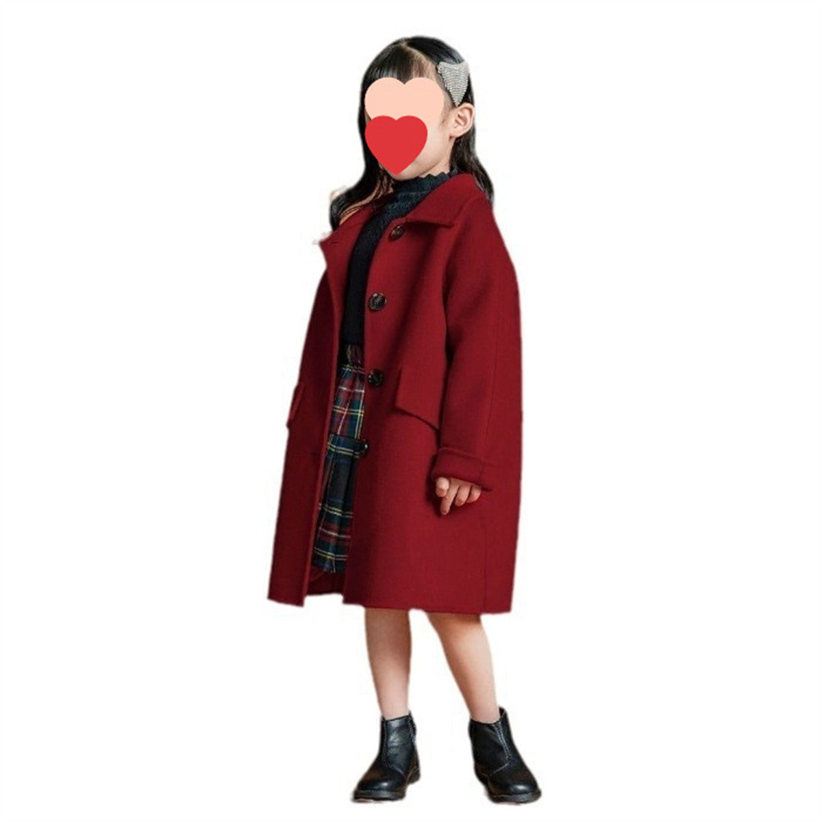 Solid color mid-length all-match coat for older kids