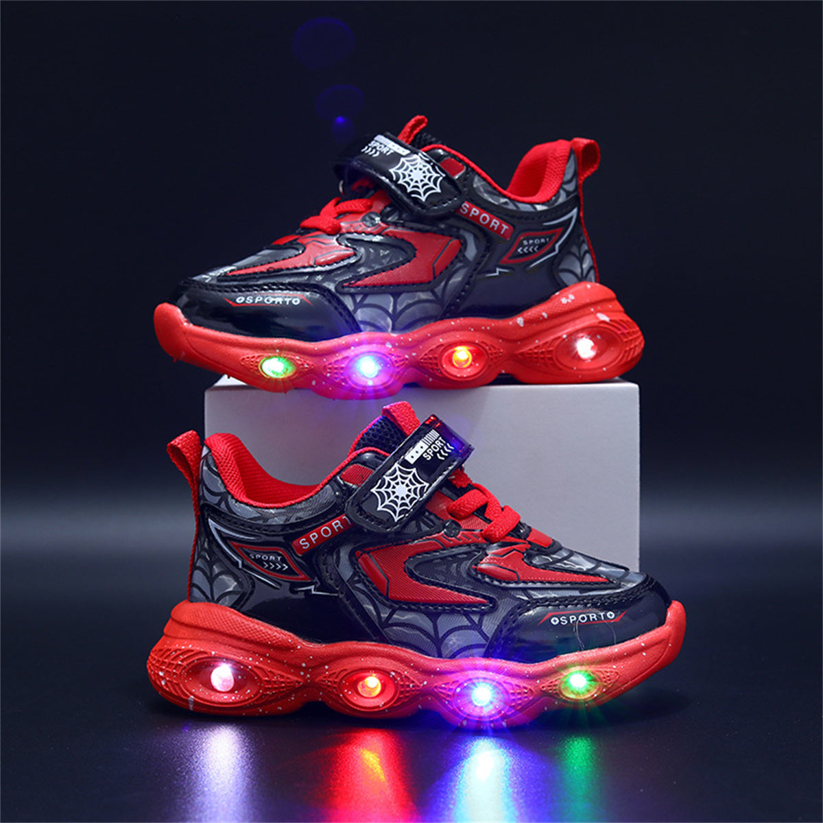 Children's LED spider web luminous sports shoes