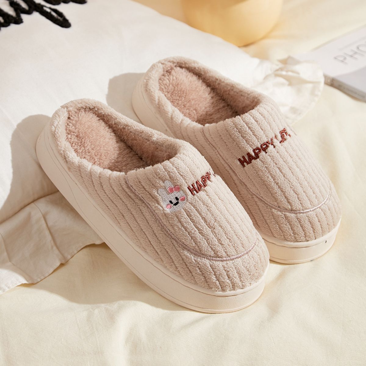 Cotton slippers plus velvet warm confinement non-slip wool slippers