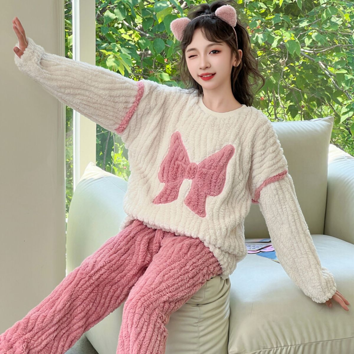 children's autumn and winter coral fleece pajamas set