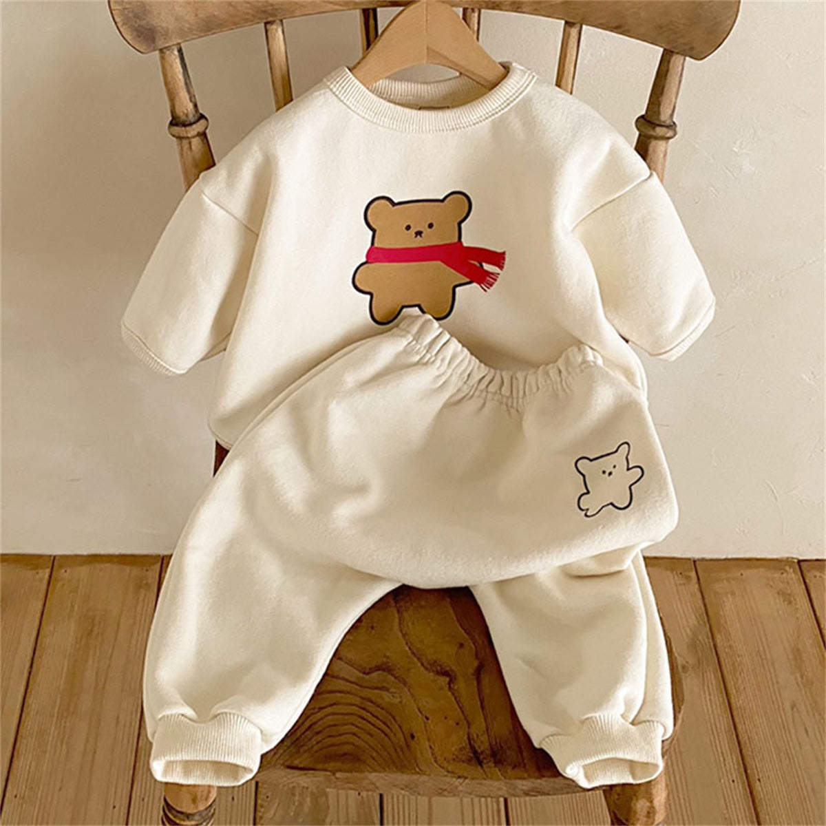 Infant and toddler bear suit cartoon top with cuffs and large PP pants two-piece suit