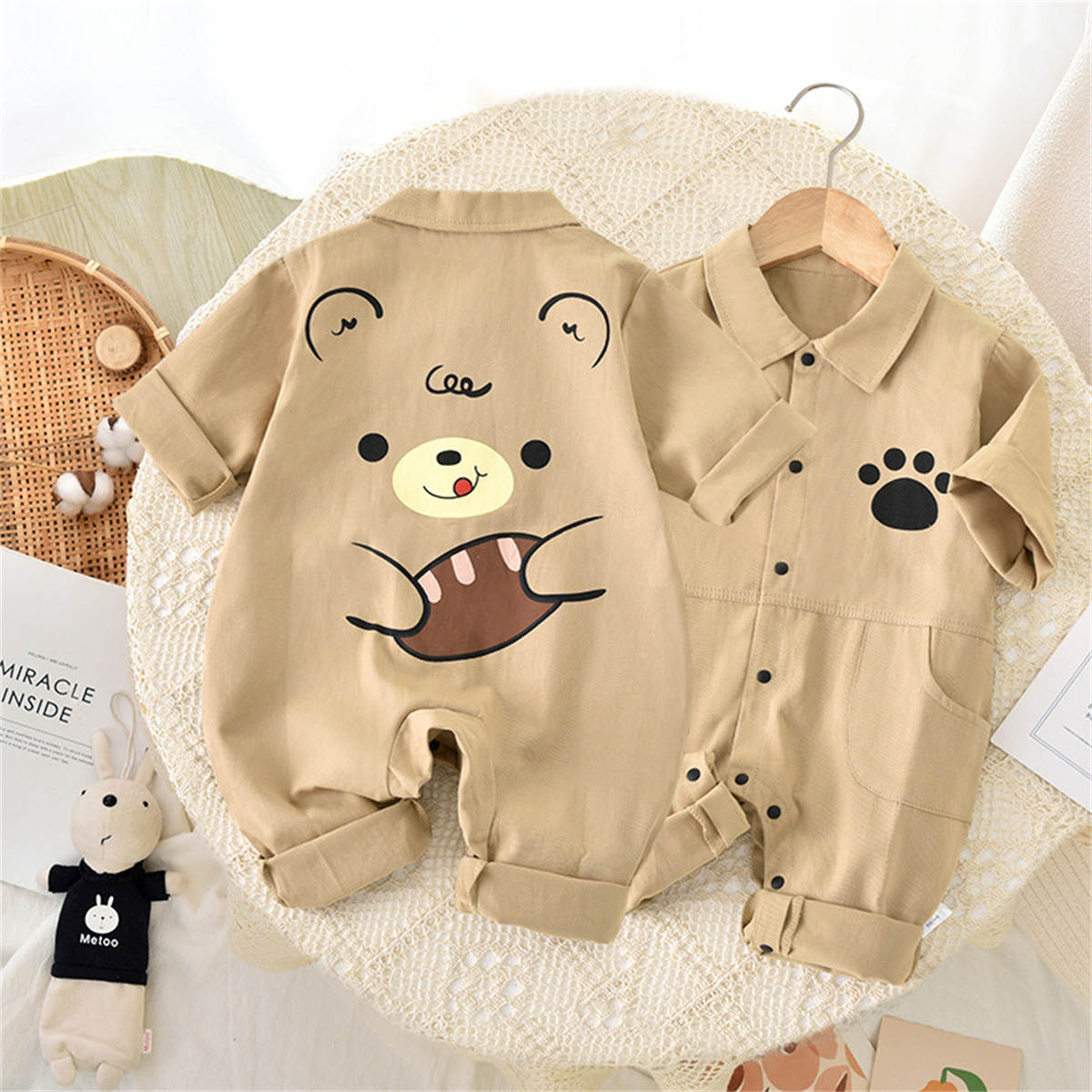 Boys Spring and Autumn Bear Shirt Long Sleeve Crawling Clothes