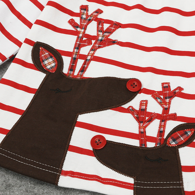 Girls dress New Year Christmas striped deer dress