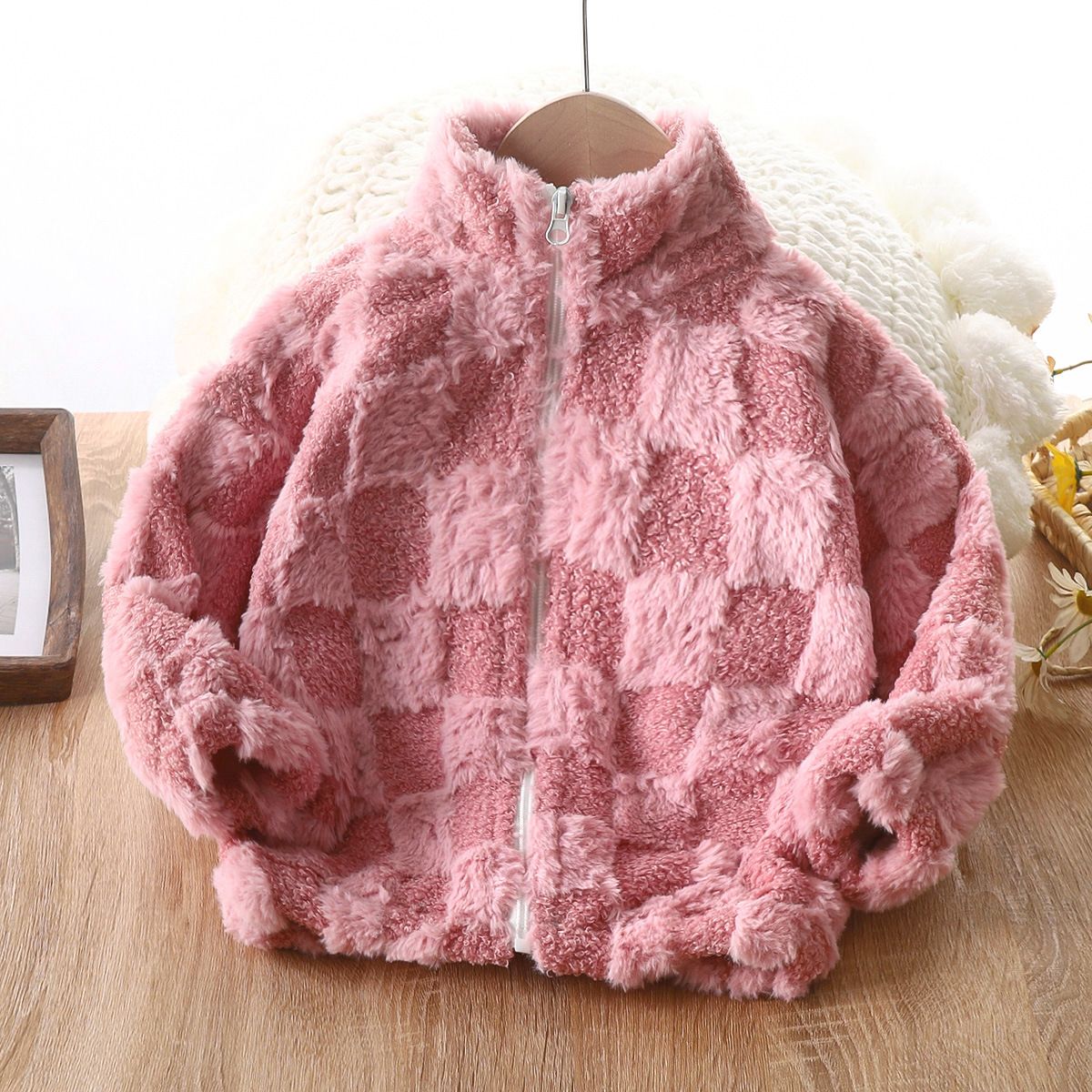 Children's velvet jacket autumn and winter new style cardigan thickened top zipper stand collar medium and large children's boys and girls baby children's clothing