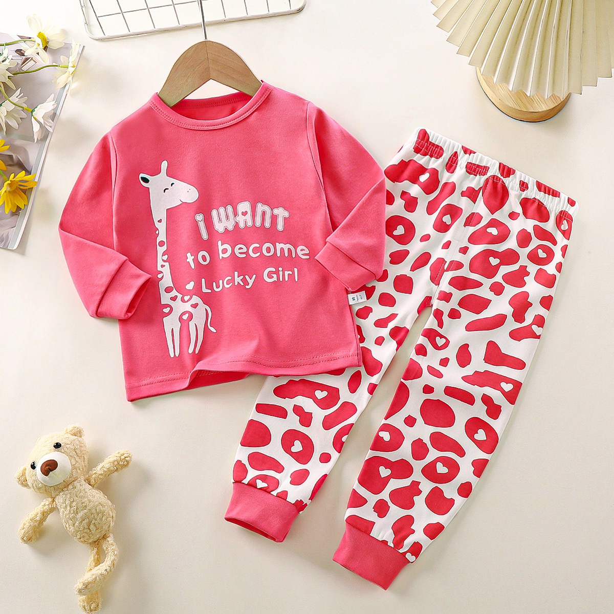 Children's pink cute deer underwear set home clothes pajamas